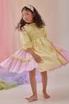 Littleens_Yellow Cotton Embroidery, Sequins Mabel Hand Layered Dress _Online_at_Aza_Fashions