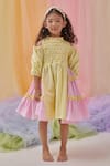 Buy_Littleens_Yellow Cotton Embroidery, Sequins Mabel Hand Layered Dress _at_Aza_Fashions