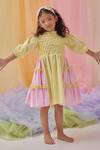 Buy_Littleens_Yellow Cotton Embroidery, Sequins Mabel Hand Layered Dress 