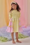 Shop_Littleens_Yellow Cotton Embroidery, Sequins Mabel Hand Layered Dress 