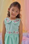 Littleens_Mint Cotton Embroidery, Piping Elsie A-line Dress With Belt _Online_at_Aza_Fashions