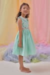 Buy_Littleens_Mint Cotton Embroidery, Piping Elsie A-line Dress With Belt _Online_at_Aza_Fashions