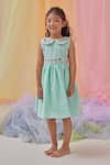 Littleens_Mint Cotton Embroidery, Piping Elsie A-line Dress With Belt _at_Aza_Fashions