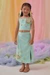 Buy_Littleens_Mint Cotton Embroidery, Beads Eze 3d Skirt With Crop Top _at_Aza_Fashions
