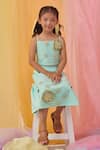 Shop_Littleens_Mint Cotton Embroidery, Beads Eze 3d Skirt With Crop Top _Online_at_Aza_Fashions