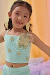 Buy_Littleens_Mint Cotton Embroidery, Beads Eze 3d Skirt With Crop Top 