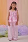 Buy_Littleens_Pink Cotton Embroidery, Fabric Flowers Miorah The Beauty Shirt And Pant Set _Online_at_Aza_Fashions