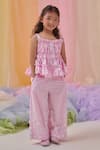Buy_Littleens_Pink Cotton Embroidery, Fabric Flowers Miorah The Beauty Shirt And Pant Set _at_Aza_Fashions