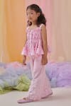 Buy_Littleens_Pink Cotton Embroidery, Fabric Flowers Miorah The Beauty Shirt And Pant Set 