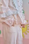Buy_Littleens_Peach Vegan Silk Ruffles Stella Peek A Boo Shirt And Pant Set _Online_at_Aza_Fashions