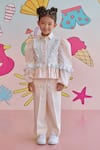 Buy_Littleens_Peach Vegan Silk Ruffles Stella Peek A Boo Shirt And Pant Set _at_Aza_Fashions