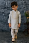 Buy_MI Dulce AN'YA_Silver Tissue, Silk Embroidery Constellation Kurta Set _at_Aza_Fashions