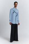 Line Out Line_Sky Blue Tencel, Twill Embroidery Axis Shirt _Online_at_Aza_Fashions
