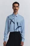 Buy_Line Out Line_Sky Blue Tencel, Twill Embroidery Axis Shirt _Online_at_Aza_Fashions