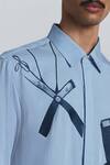 Line Out Line_Sky Blue Tencel, Twill Embroidery Axis Shirt _at_Aza_Fashions