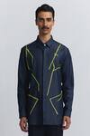 Buy_Line Out Line_Blue Denim Embroidery Torrent Shirt _at_Aza_Fashions