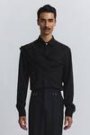 Shop_Line Out Line_Black Tencel, Twill Augmented Drape Shirt _Online_at_Aza_Fashions