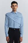Line Out Line_Sky Blue Tencel, Twill Augmented Drape Shirt _Online_at_Aza_Fashions