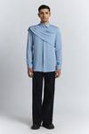 Shop_Line Out Line_Sky Blue Tencel, Twill Augmented Drape Shirt _Online_at_Aza_Fashions