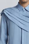 Line Out Line_Sky Blue Tencel, Twill Augmented Drape Shirt _at_Aza_Fashions