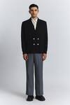 Buy_Line Out Line_Black Tencel, Twill Macro Shoulder Blazer _Online_at_Aza_Fashions