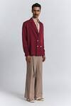 Line Out Line_Maroon Tencel, Twill Macro Shoulder Blazer _Online_at_Aza_Fashions