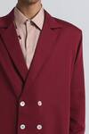 Shop_Line Out Line_Maroon Tencel, Twill Macro Shoulder Blazer _Online_at_Aza_Fashions