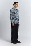 Line Out Line_Blue Cotton Satin Vortex Print Shirt _Online_at_Aza_Fashions