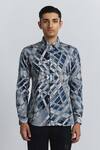 Buy_Line Out Line_Blue Cotton Satin Vortex Print Shirt _at_Aza_Fashions
