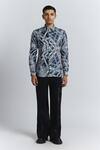 Buy_Line Out Line_Blue Cotton Satin Vortex Print Shirt _Online_at_Aza_Fashions