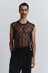 Buy_Line Out Line_Black Mesh Netted Grid Vest _at_Aza_Fashions