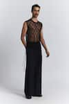 Line Out Line_Black Mesh Netted Grid Vest _Online_at_Aza_Fashions