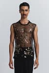 Buy_Line Out Line_Black Mesh Beam Embellished Net Vest _at_Aza_Fashions