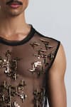Shop_Line Out Line_Black Mesh Beam Embellished Net Vest _Online_at_Aza_Fashions