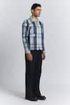 Buy_Line Out Line_Blue Cotton Satin Vintage Checkered Shacket _Online_at_Aza_Fashions