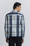 Shop_Line Out Line_Blue Cotton Satin Vintage Checkered Shacket _at_Aza_Fashions