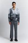 Buy_Line Out Line_Gray Cotton, Linen City Perspective Print Shacket _Online_at_Aza_Fashions
