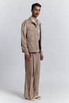 Shop_Line Out Line_Beige Embroidery Zoning Grid Utility Jacket _Online_at_Aza_Fashions