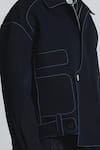 Line Out Line_Blue Suiting Piping Navy Bomber Jacket _Online_at_Aza_Fashions