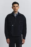 Buy_Line Out Line_Blue Suiting Piping Navy Bomber Jacket _at_Aza_Fashions