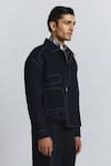 Line Out Line_Blue Suiting Piping Navy Bomber Jacket _at_Aza_Fashions