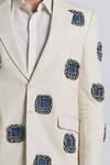 Buy_Line Out Line_Ivory Denim Applique, Beads Glintcore Blazer _Online_at_Aza_Fashions