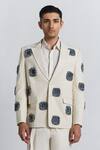 Buy_Line Out Line_Ivory Denim Applique, Beads Glintcore Blazer _at_Aza_Fashions