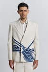 Buy_Line Out Line_Ivory Denim, Twill Patchwork, Embroidery Urban Patch Blazer _at_Aza_Fashions