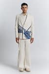 Shop_Line Out Line_Ivory Denim, Twill Patchwork, Embroidery Urban Patch Blazer _Online_at_Aza_Fashions