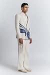 Line Out Line_Ivory Denim, Twill Patchwork, Embroidery Urban Patch Blazer _at_Aza_Fashions
