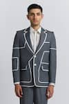 Buy_Line Out Line_Gray Denim Piping Zoning Lines Blazer _at_Aza_Fashions