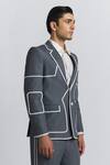 Line Out Line_Gray Denim Piping Zoning Lines Blazer _Online_at_Aza_Fashions