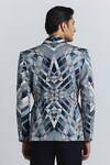 Shop_Line Out Line_Blue Cotton Satin Vortex Print Shaped Blazer _at_Aza_Fashions