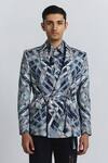 Buy_Line Out Line_Blue Cotton Satin Vortex Print Shaped Blazer _at_Aza_Fashions